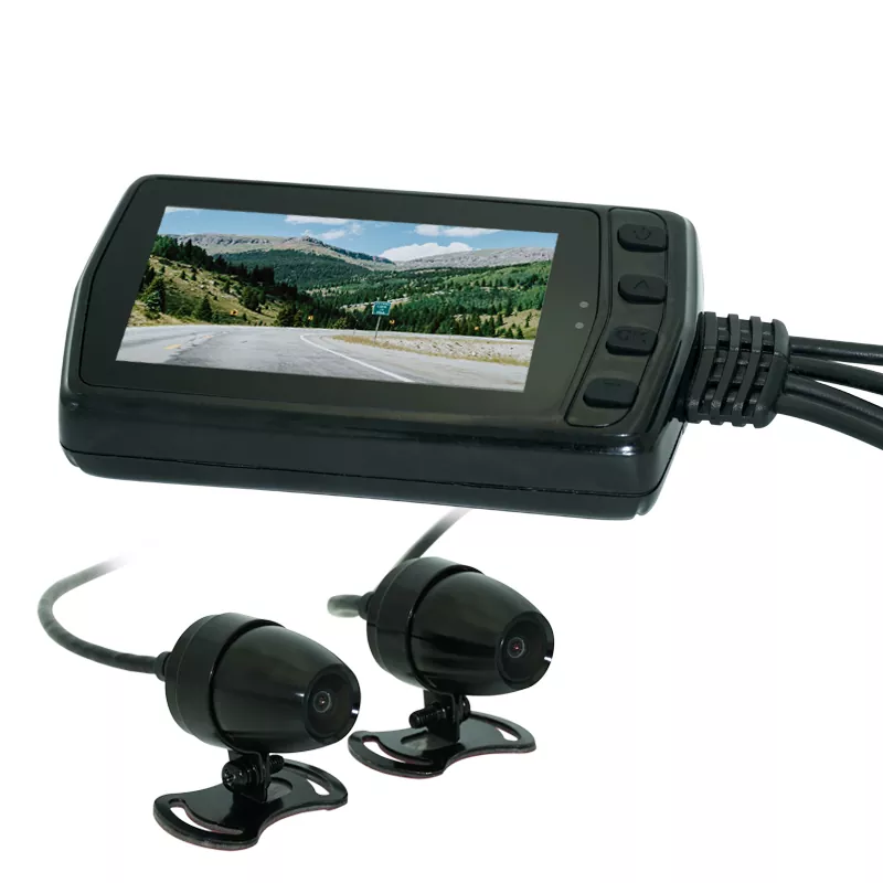 Dual-Lens Motorcycle Dash Cam with Parking Monitoring