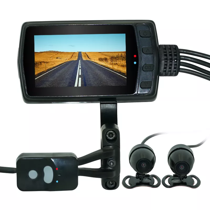 Dual-Lens Motorcycle Dash Cam with Parking Monitoring